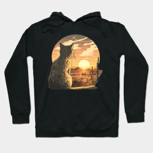 Cat Watching Sunset Scene Hoodie